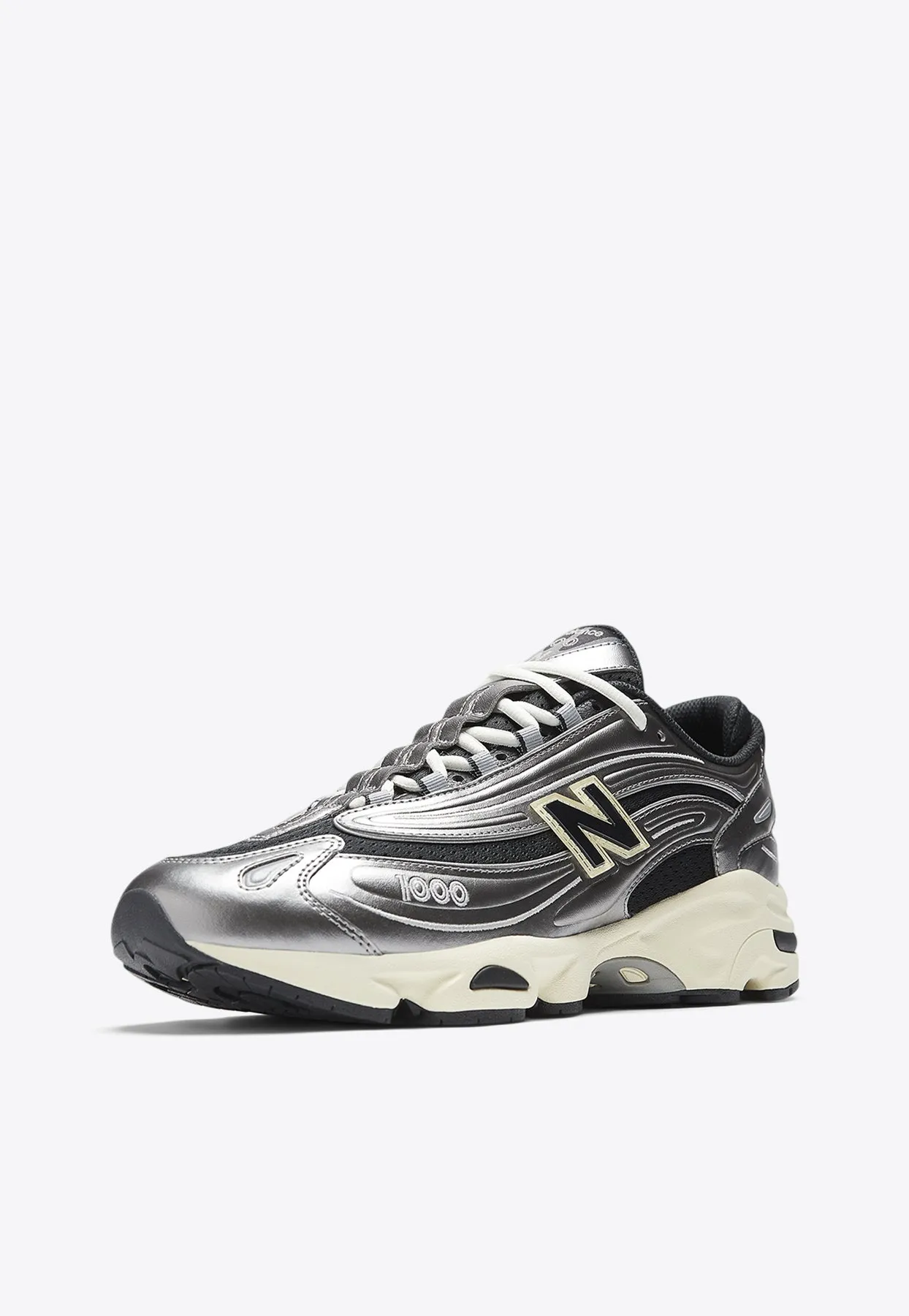 New Balance 530 All White 1000 Low-Top Sneakers in Silver Metallic with Black and Dawn Glow
