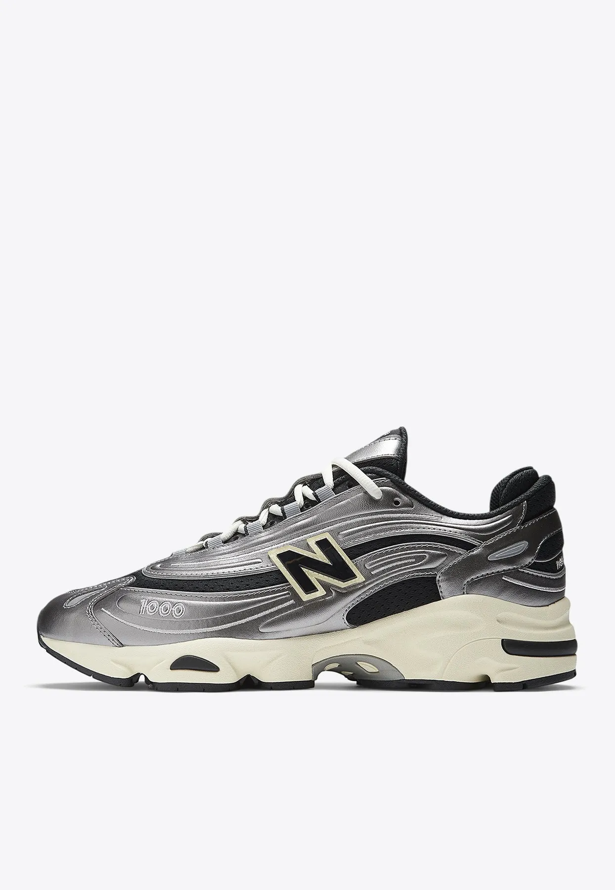 1000 Low-Top Sneakers in Silver Metallic with Black and Dawn Glow Junya Watanabe Man X New Balance