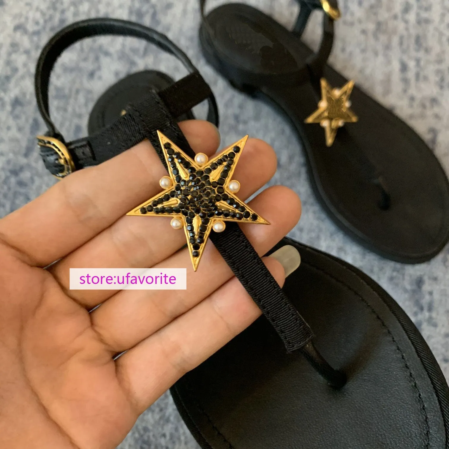 1cm leather flats sandals star fashion Flip flops shoes women 2022new 35-40 Flip Flops Tory Burch