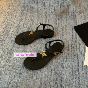 Boomerangz Flip Flops 1cm leather flats sandals star fashion Flip flops shoes women 2022new 35-40