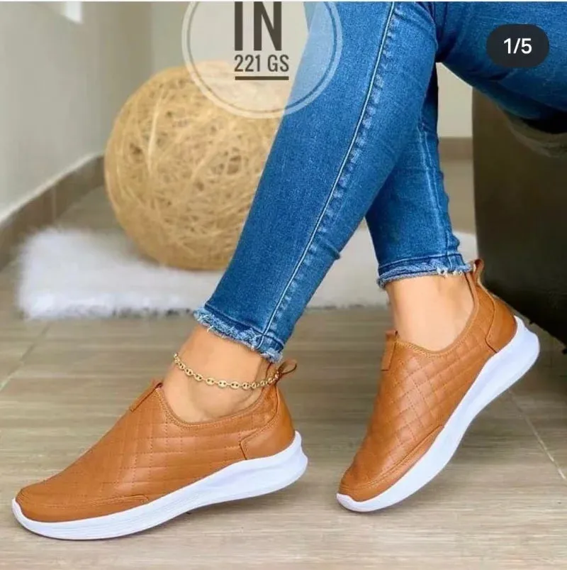 2023 Solid Color Women Sneakers | Round Toe Thick Bottom Loafers | Casual Luxury Vulcanized Shoes Women's Loafers Leather