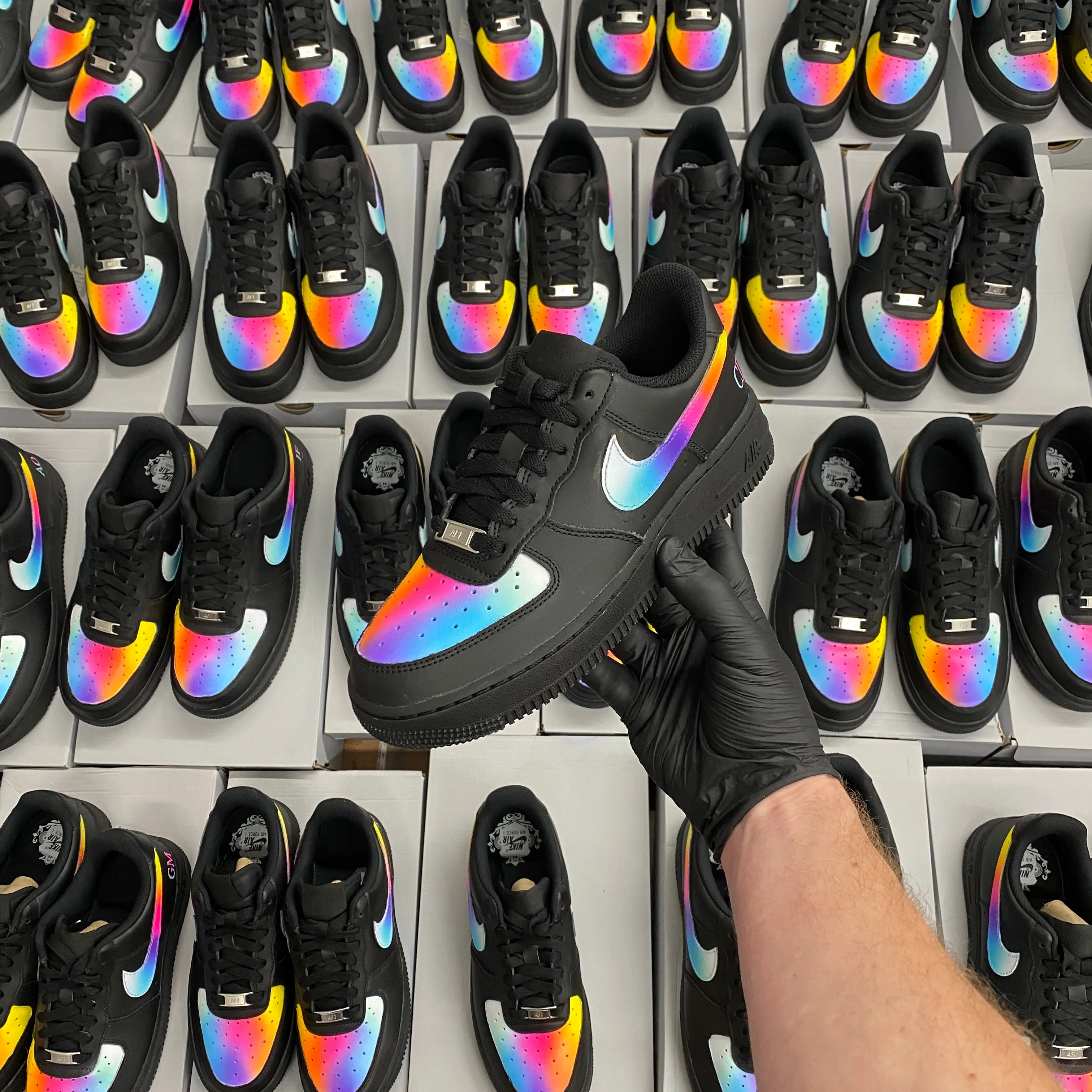 32 Pairs of Custom Hand Painted Black Nike AF1 Lows - Sinful Colors/ Initials  - Custom Order Best Asics Netball Shoes