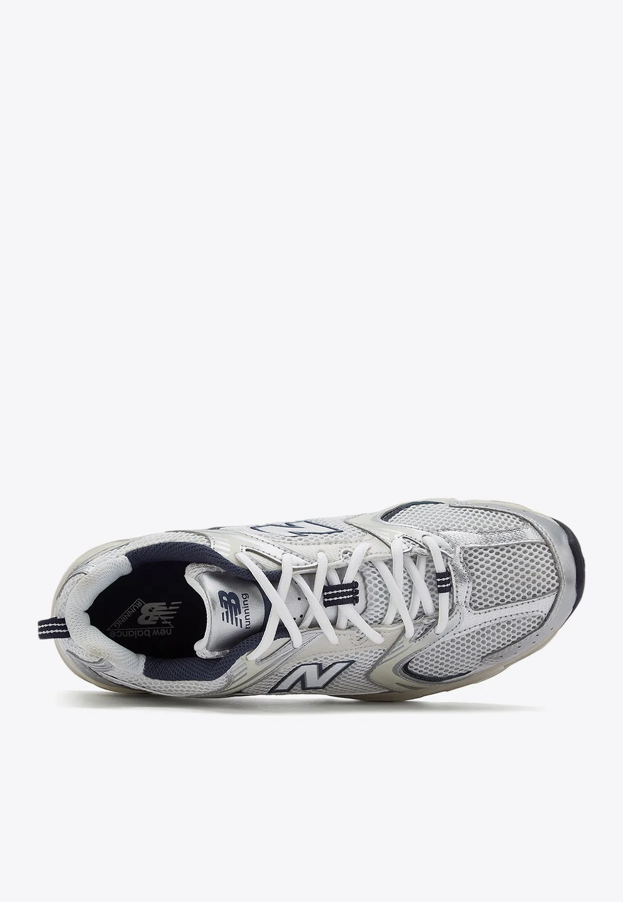 New Balance Mens Gym Shoes 530 Low-Top Sneakers in Silver Metallic with Summer Fog and NB Navy