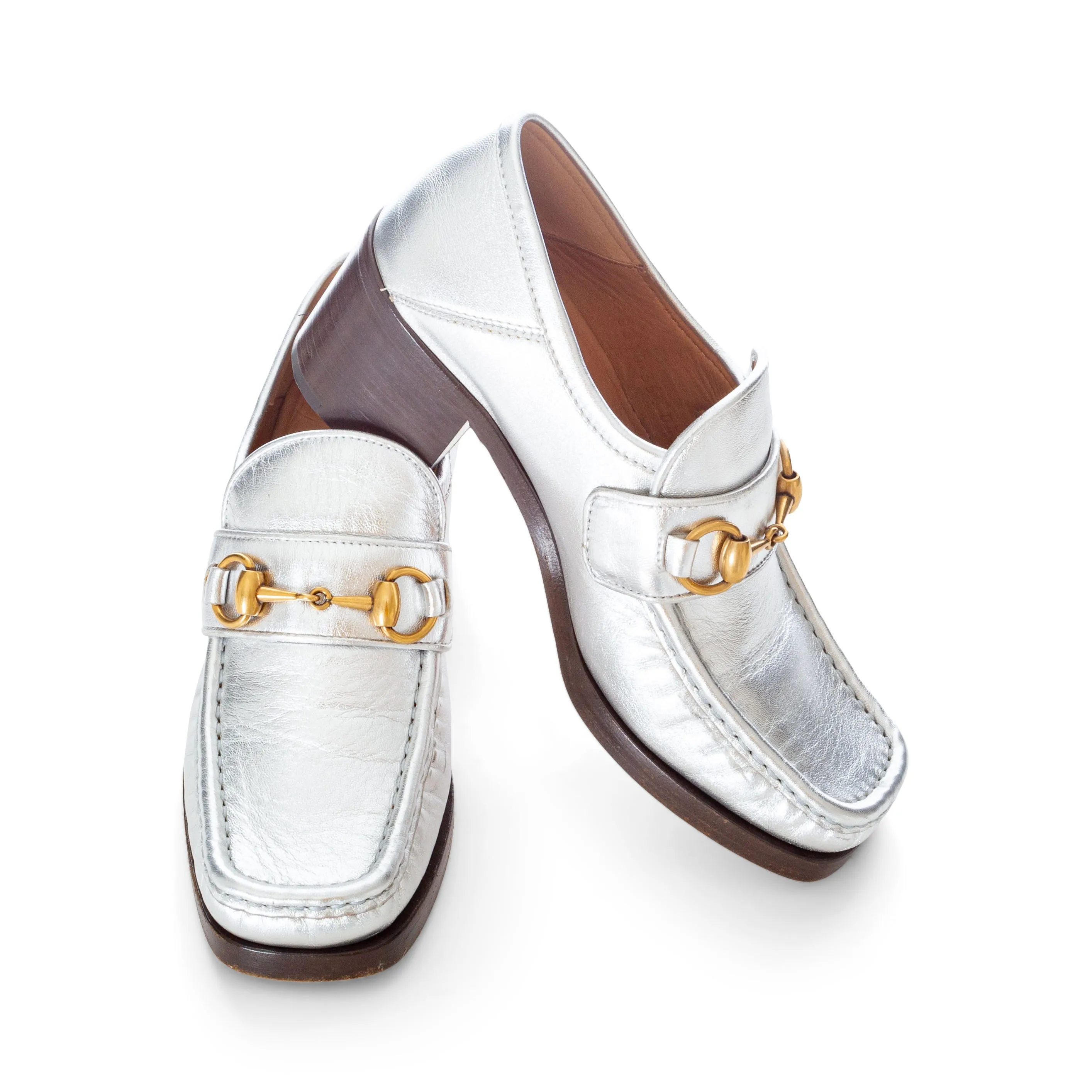 55mm Vegas Silver Leather Horsebit Loafers 35.5 Loafers Brown