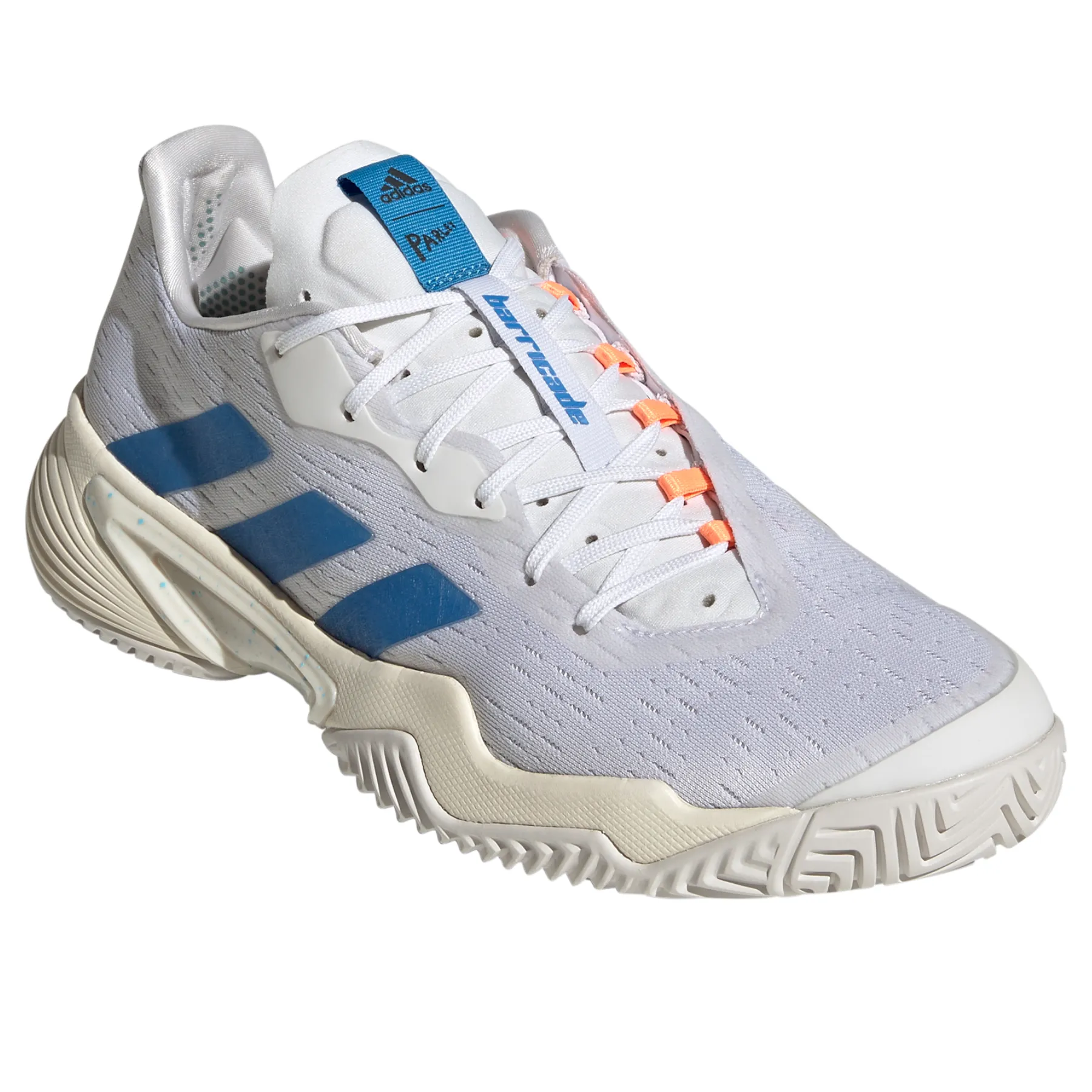 Adidas Performance Barricade  Men Tennis Shoes - Cloud White/Pulse Blue/Mint Ton Embroidered Adidas Shoes