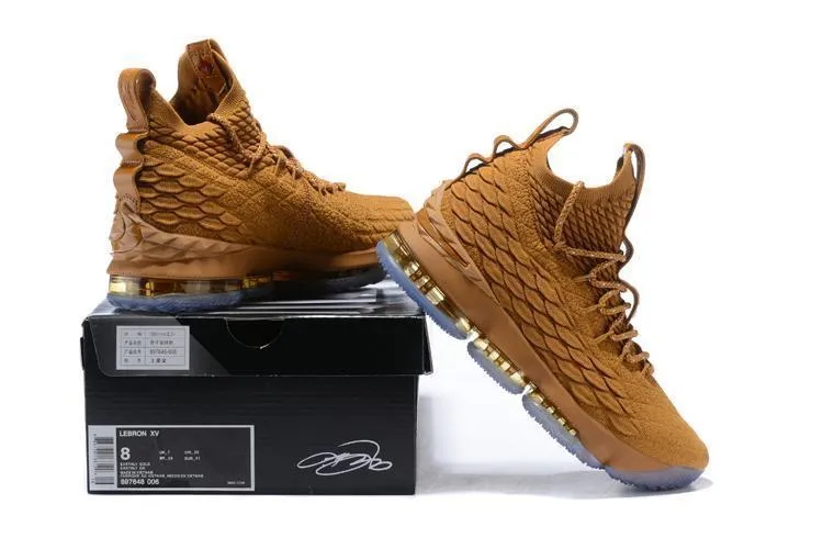 Asics Studs Shoes Nike Lebron XV 15 Dark Gold Men Shoes Sale Size US7,8,8.5,9,10,11,12