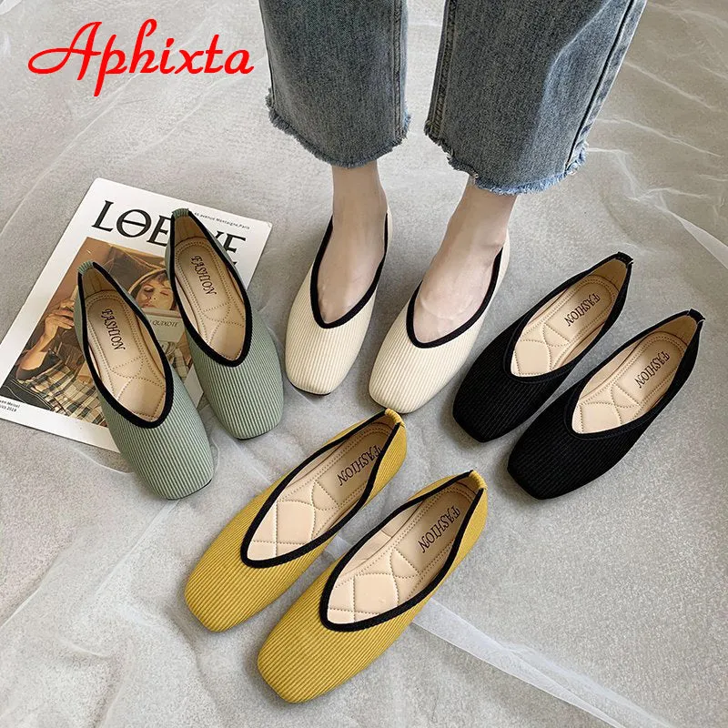 Outfits With Loafers Cotton Fabric Flats Shoes Women Yellow Ballerina Socks Shoes