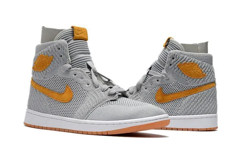 Nike Air Jordan 1 High Retro Flyknit Grey Orange Shoes Basketball Men Size US 7 - 13 Asics Running Shoes Underpronation