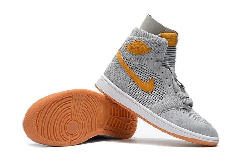 Nike Air Jordan 1 High Retro Flyknit Grey Orange Shoes Basketball Men Size US 7 - 13 Asic Casual Shoes