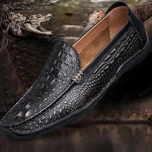 Alligator Fashion Casual Genuine Leather Men Shoes Loafers With Shorts And Socks