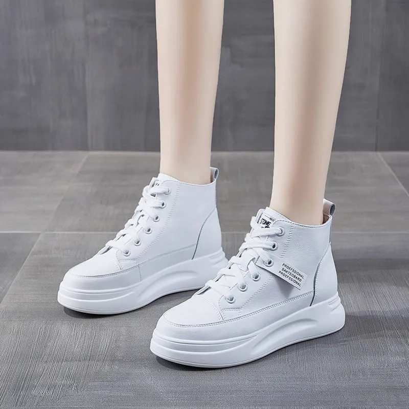 Women's High-top Platform Leather Sneakers Trail Hiking Sneakers