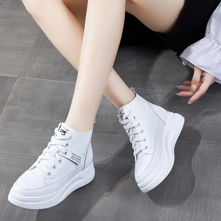 Women's High-top Platform Leather Sneakers Healed Sneakers