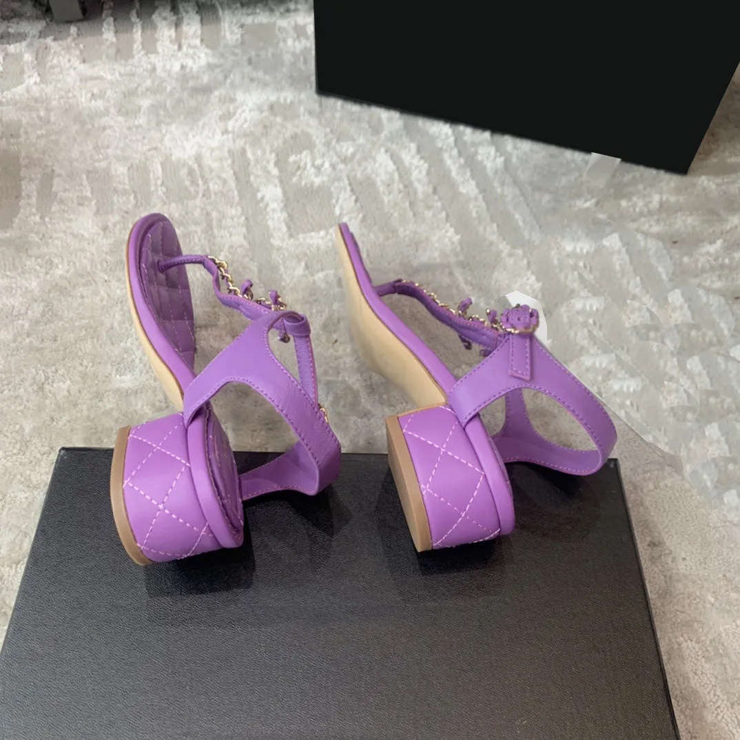 Lifeguard Flip Flops 4cm leather flats sandals chain fashion Flip flops shoes women 2022new 35-40