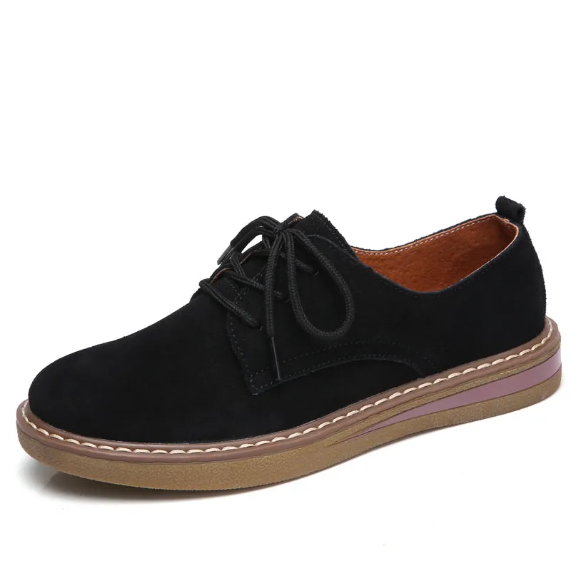 Derby And Oxford Cow Suede Leather Women Flats Oxford Shoes Spring Ladies Sneakers Loafers Casual Shoe Moccasin Plus