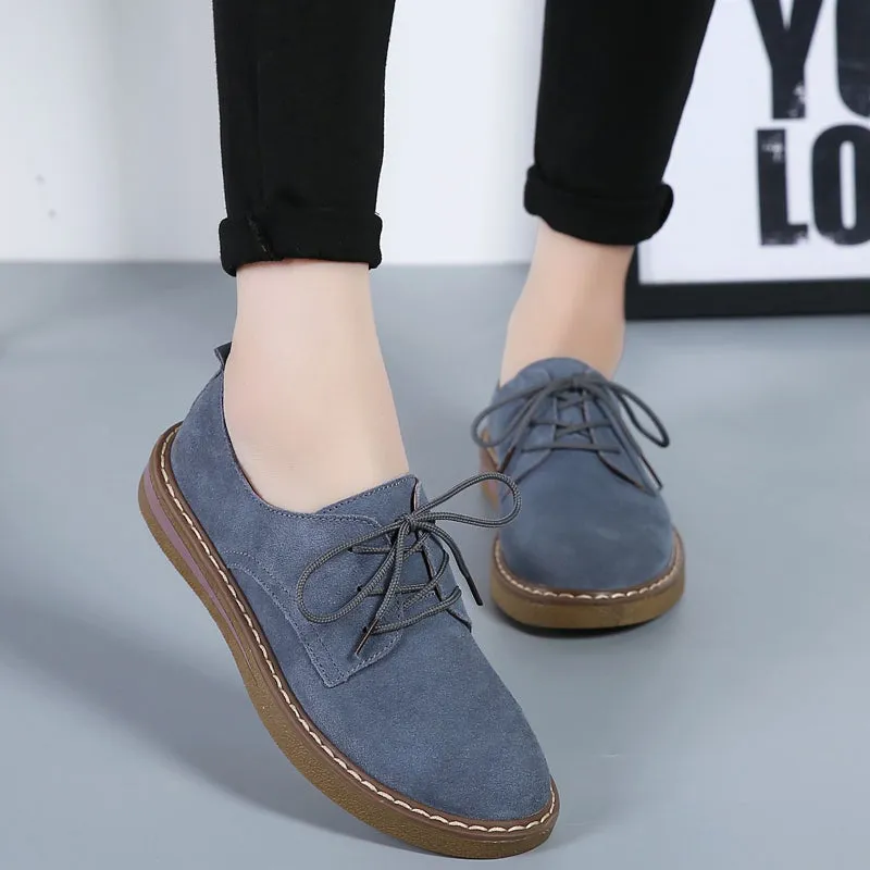 Chunky Platform Oxford Shoes Cow Suede Leather Women Flats Oxford Shoes Spring Ladies Sneakers Loafers Casual Shoe Moccasin Plus