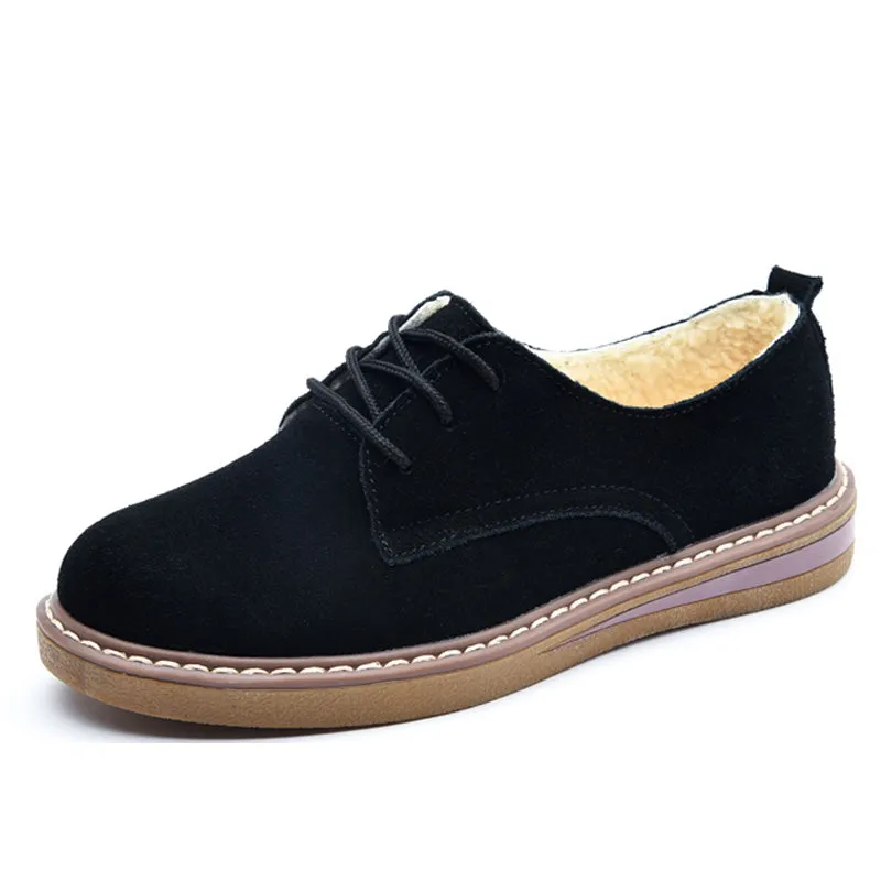 Emma Oxfords Cow Suede Leather Women Flats Oxford Shoes Spring Ladies Sneakers Loafers Casual Shoe Moccasin Plus