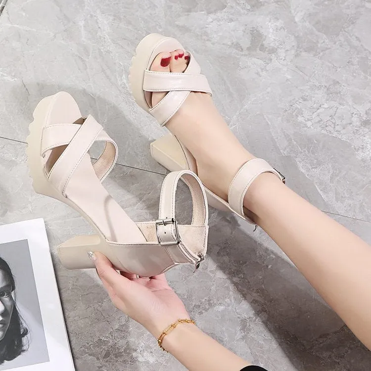 Amozae-White Summer Sandal Shoes for Women   New Arrival   Peep Toe Thick Heels Sandals Platform Casual Russian Shoes Women W02 Sandals Cancun Mexico