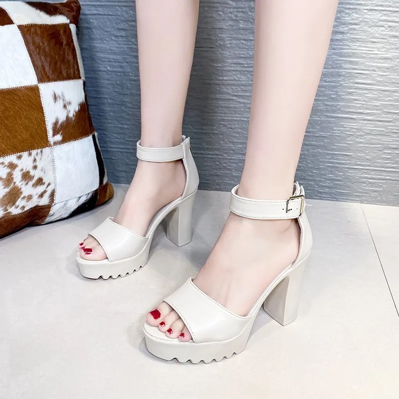 Amozae-White Summer Sandal Shoes for Women   New Arrival   Peep Toe Thick Heels Sandals Platform Casual Russian Shoes Women W02 Myles Sandals