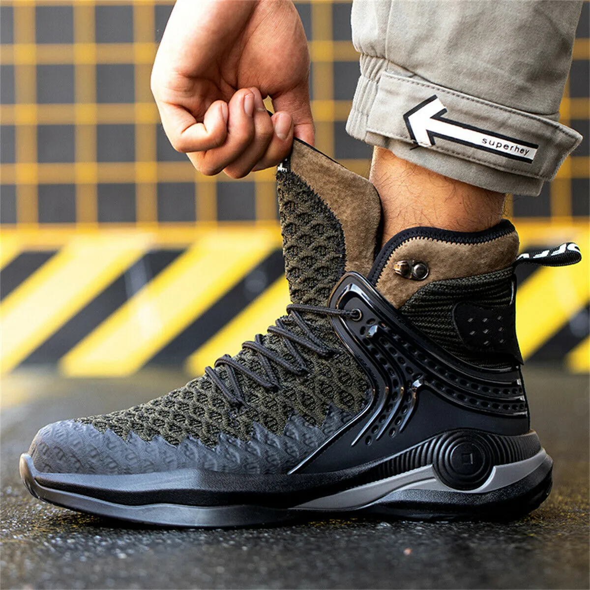 Ankle High Safety Shoes for Men Steel Toe Anti-Pierce Reflective Industrial Shoe 6 Composite Toe Work Boots