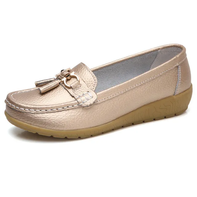 Calf Hair Loafers Apartamentos primavera Mulheres Sapatos Mulheres Apartamentos Mocassins de Couro Genuno Deslizamento Em Mocassins Mocassins Femininos Sapatos Plus Size das Mulheres 35 -44