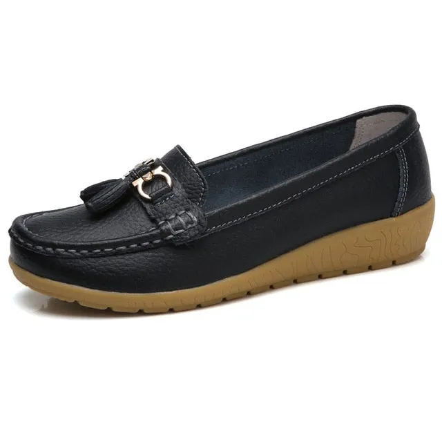 Apartamentos primavera Mulheres Sapatos Mulheres Apartamentos Mocassins de Couro Genuno Deslizamento Em Mocassins Mocassins Femininos Sapatos Plus Size das Mulheres 35 -44 Stomp Loafers