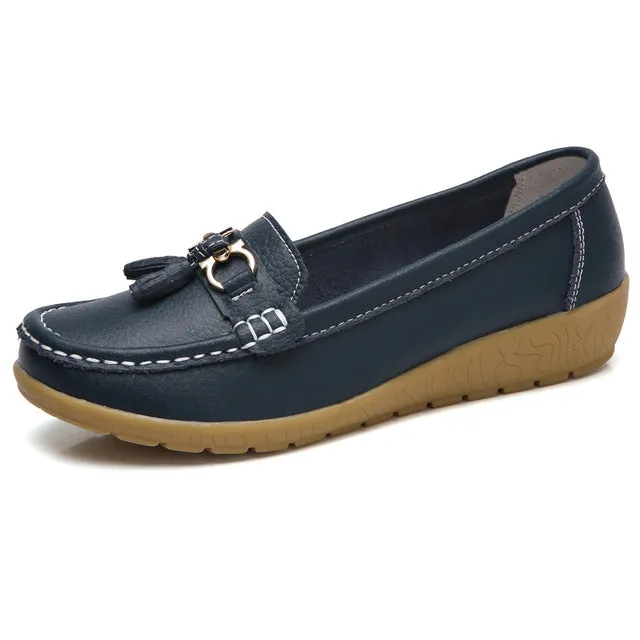 Apartamentos primavera Mulheres Sapatos Mulheres Apartamentos Mocassins de Couro Genuno Deslizamento Em Mocassins Mocassins Femininos Sapatos Plus Size das Mulheres 35 -44 Janelle Loafers