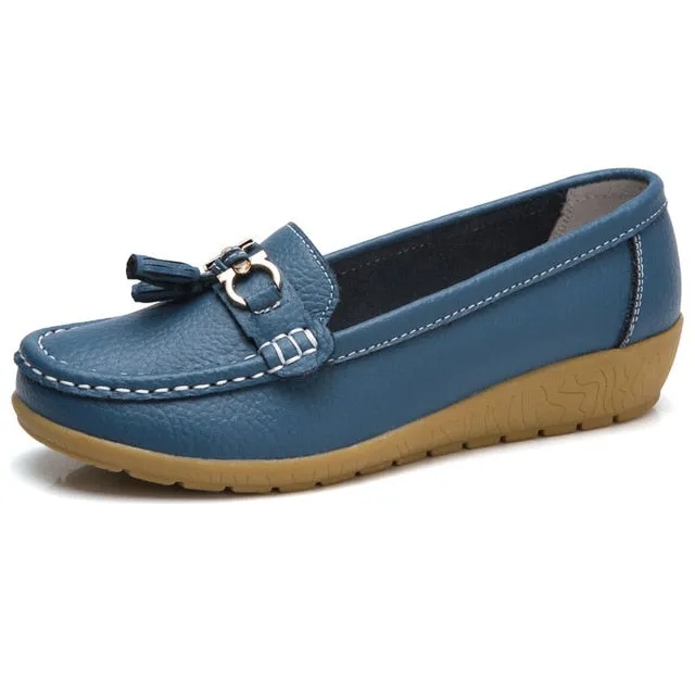 Apartamentos primavera Mulheres Sapatos Mulheres Apartamentos Mocassins de Couro Genuno Deslizamento Em Mocassins Mocassins Femininos Sapatos Plus Size das Mulheres 35 -44 Wide Width Penny Loafers
