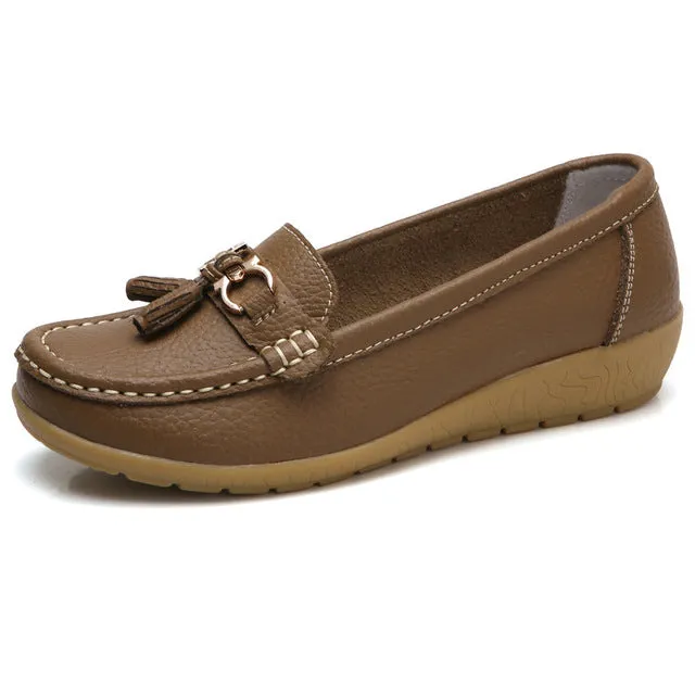 Loafers And Apartamentos primavera Mulheres Sapatos Mulheres Apartamentos Mocassins de Couro Genuno Deslizamento Em Mocassins Mocassins Femininos Sapatos Plus Size das Mulheres 35 -44