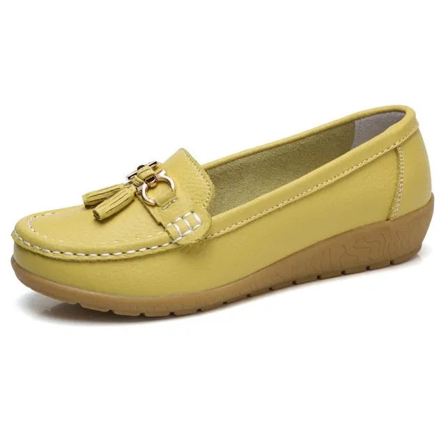 Apartamentos primavera Mulheres Sapatos Mulheres Apartamentos Mocassins de Couro Genuno Deslizamento Em Mocassins Mocassins Femininos Sapatos Plus Size das Mulheres 35 -44 Maxi Sole Loafers