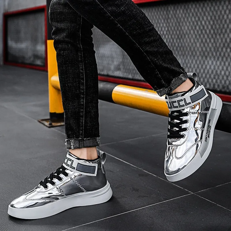 Sneakers Embroidered Autumn Men High Tops Shoes Golden Mirrors Sneakers Large Size
