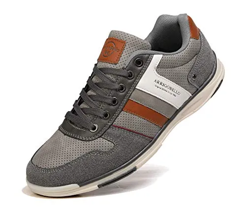 Flat Feet Dress Shoes AX BOXING Mens Fashion Sneakers Low Top Casual Shoes Leather Breathable Comfortable Walking Shoes(Gray Color, Numeric_10)