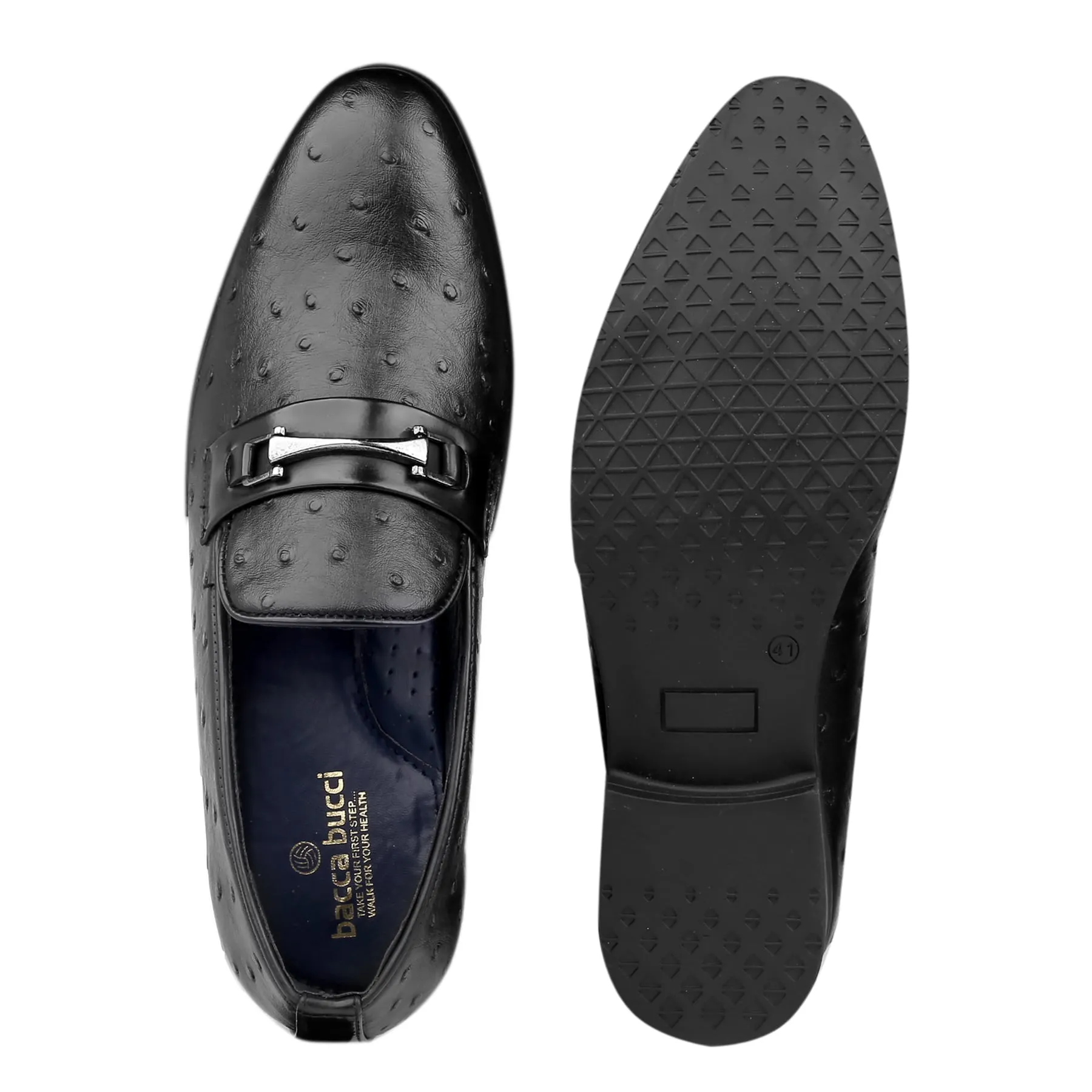 Bacca Bucci OSTRICH Party Textured Loafers | Wedding Dress Formal Slip-on Shoes Loafers Mens