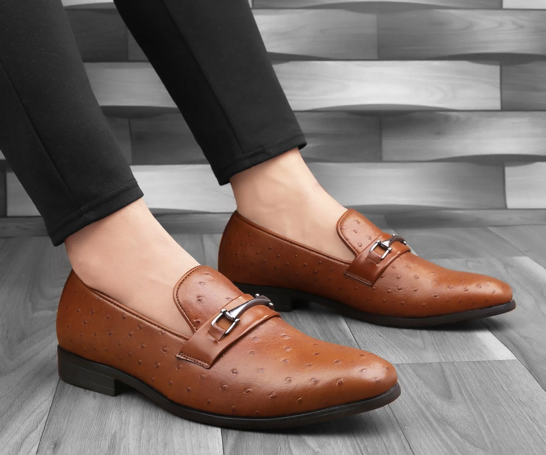 Bacca Bucci OSTRICH Party Textured Loafers | Wedding Dress Formal Slip-on Shoes Aldo Flex Loafers