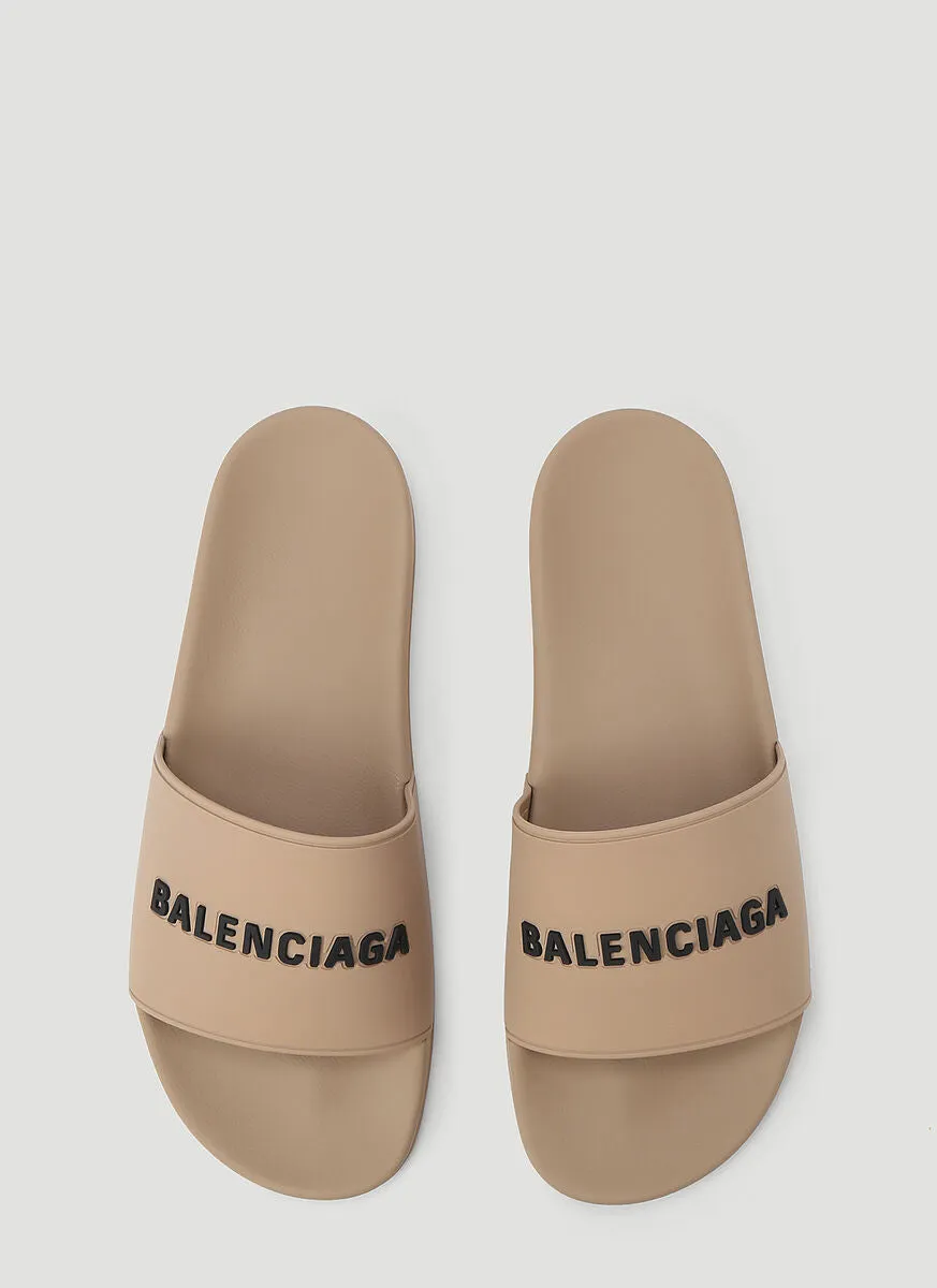 Balenciaga Logo Printed Pool Slides Trail Sandals