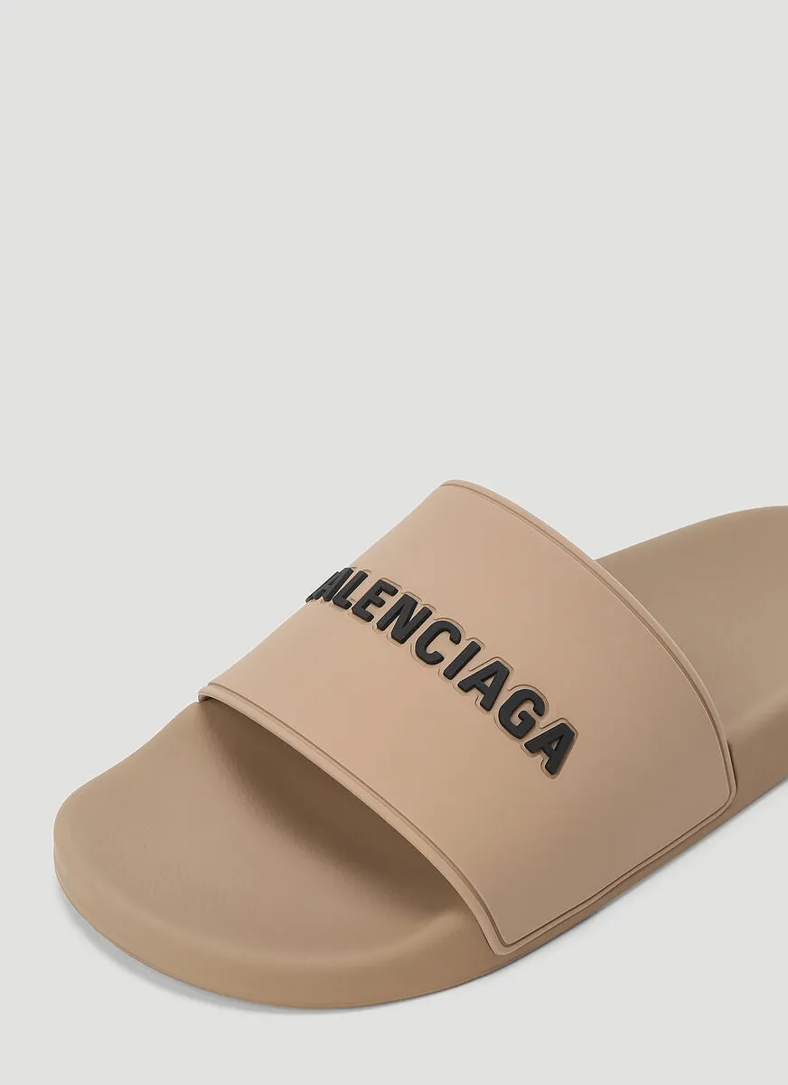 Balenciaga Logo Printed Pool Slides Sandals Size 5
