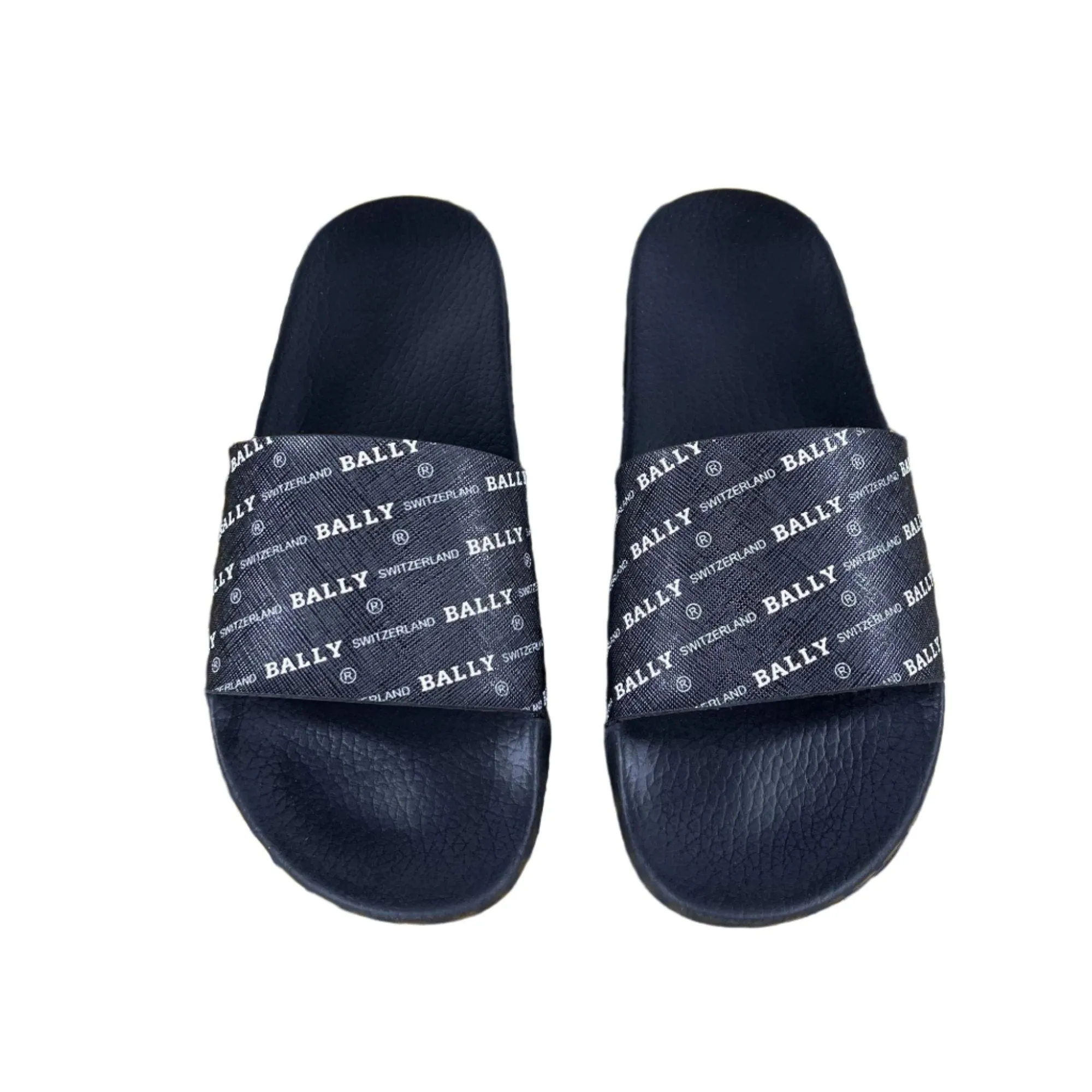 Bally Mens Slanter Black/White Rubber Slides Sandals Pattern