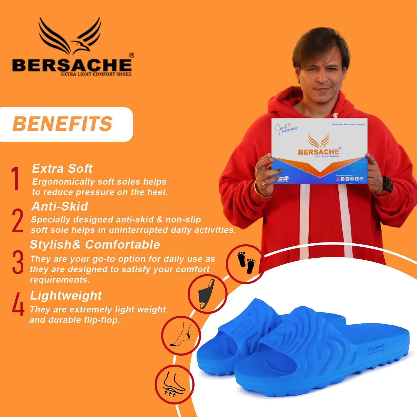 Ballet Shoe Slippers Bersache Extra Soft Classic Casual with Back Strap Regular wear with Ultra Soft & Flexibility Technology Flip-Flop for Men's/ Boy's 6048-Blue