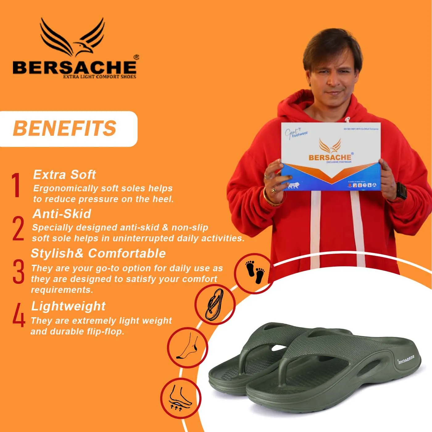 Tiktok Slippers Bersache Extra Soft Classic Casual with Back Strap Regular wear with Ultra Soft & Flexibility Technology Flip-Flop for Men's/ Boy's 6065-Green