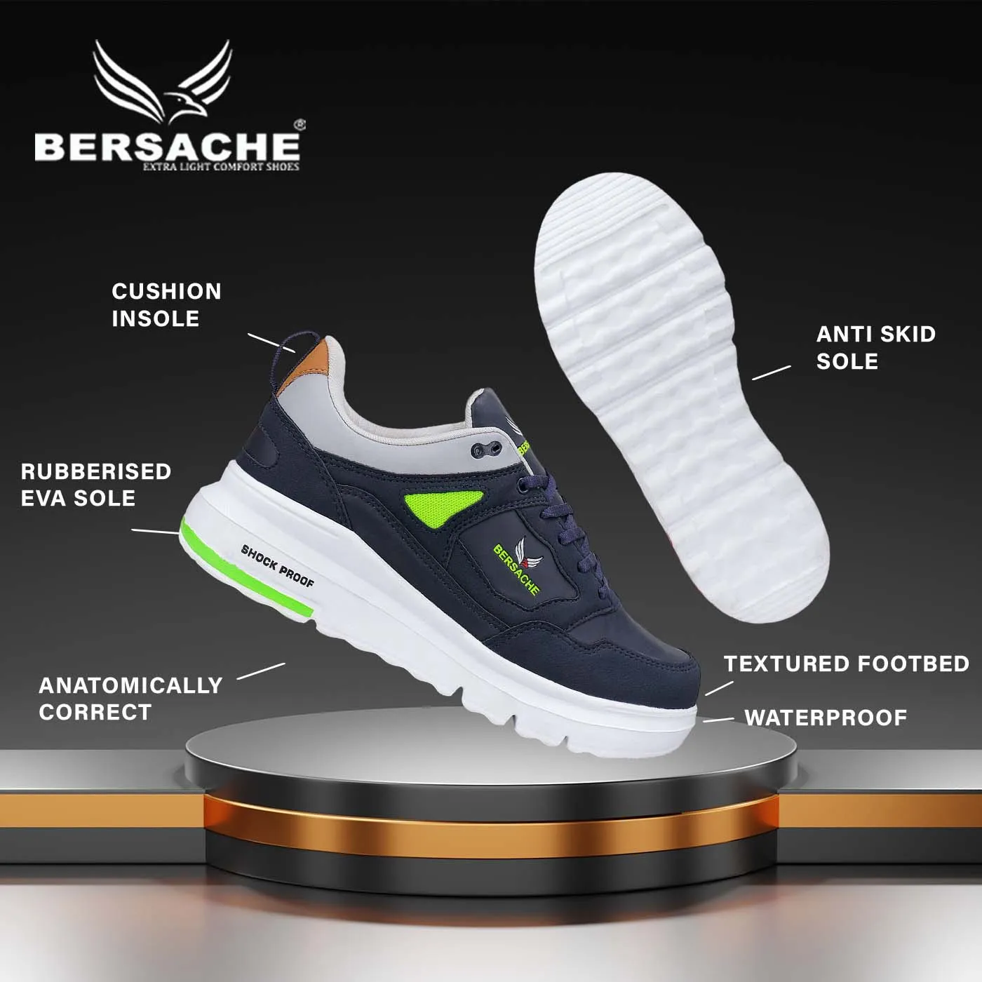 Orange Slides Bersache Lightweight Sports Running Shoes For Men Blue-7053