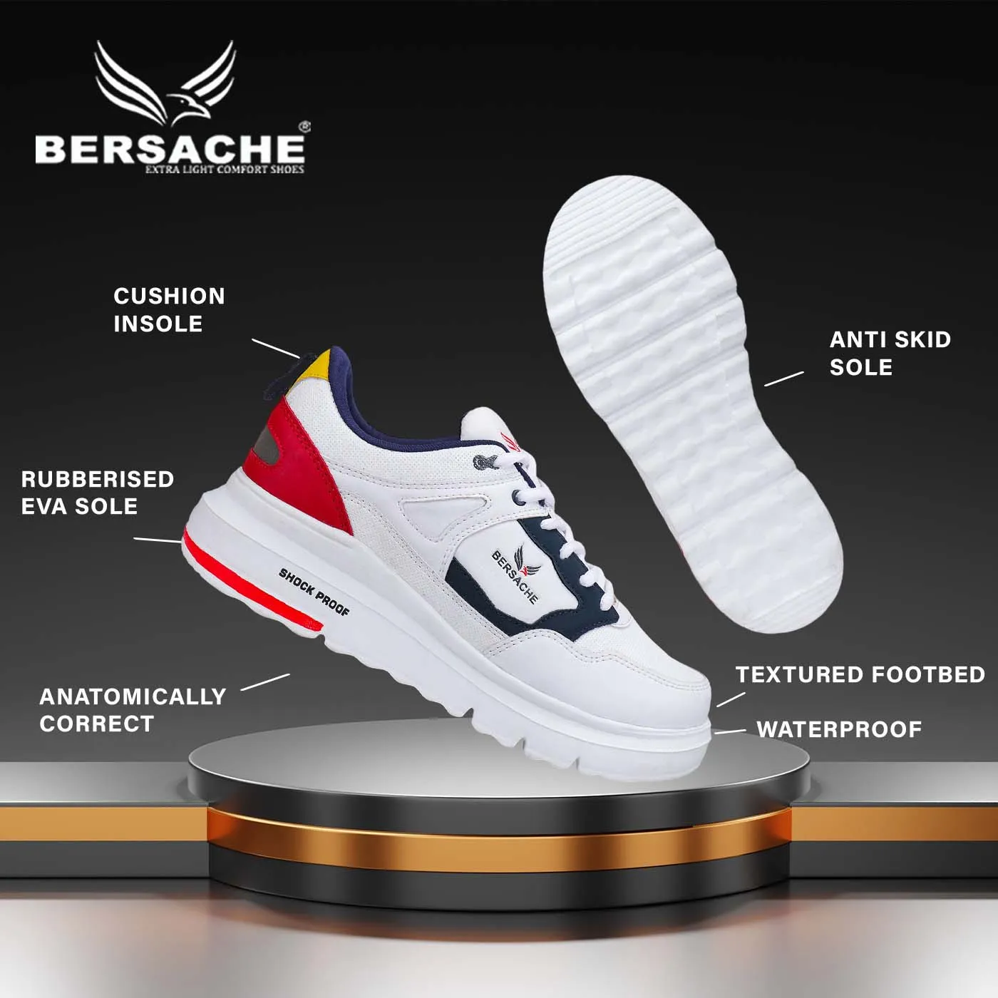 Bersache Lightweight Sports Running Shoes For Men White-7052 Eevee Slippers