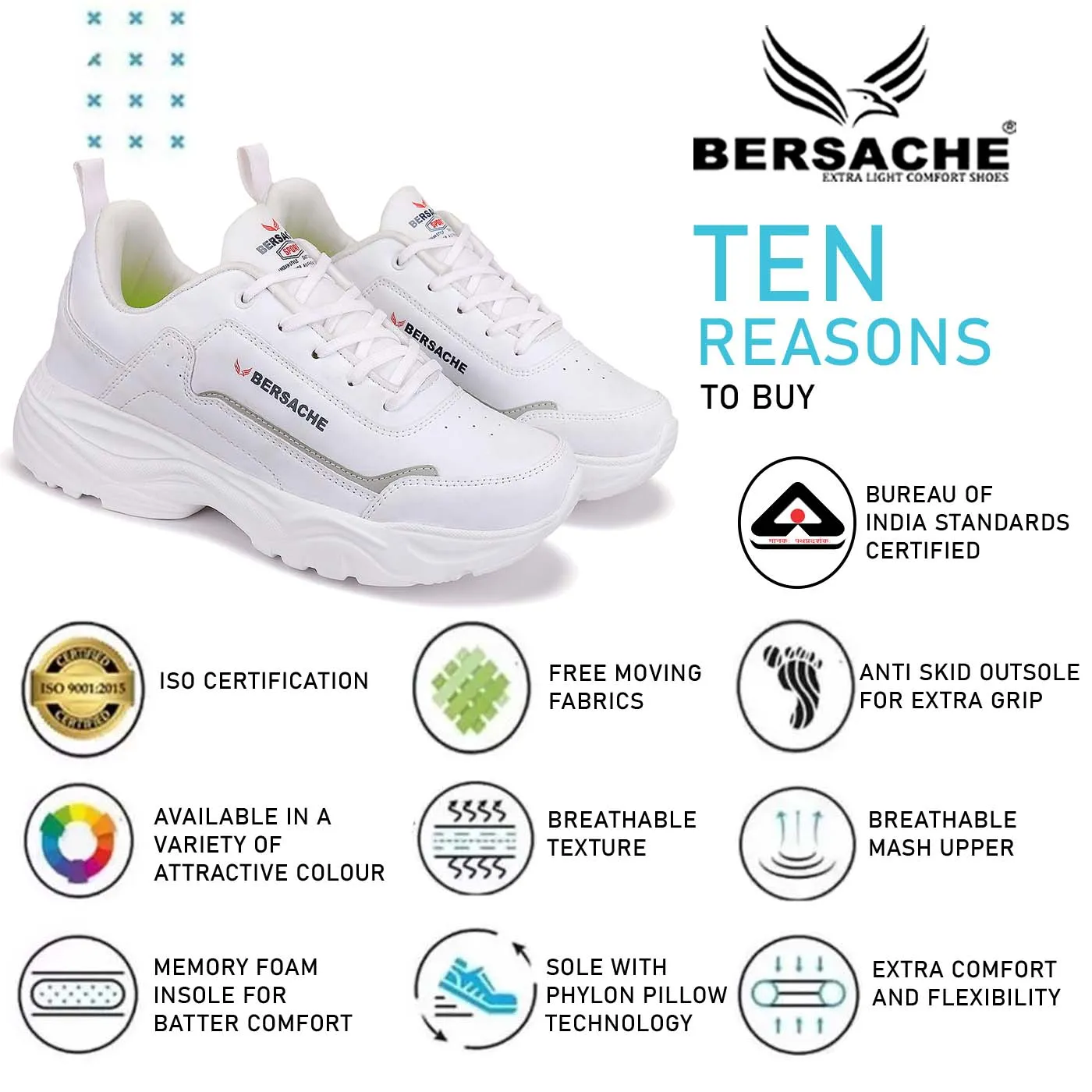 Bersache Lightweight Sports Running Shoes For Men White-7054 Slide Flip Flops