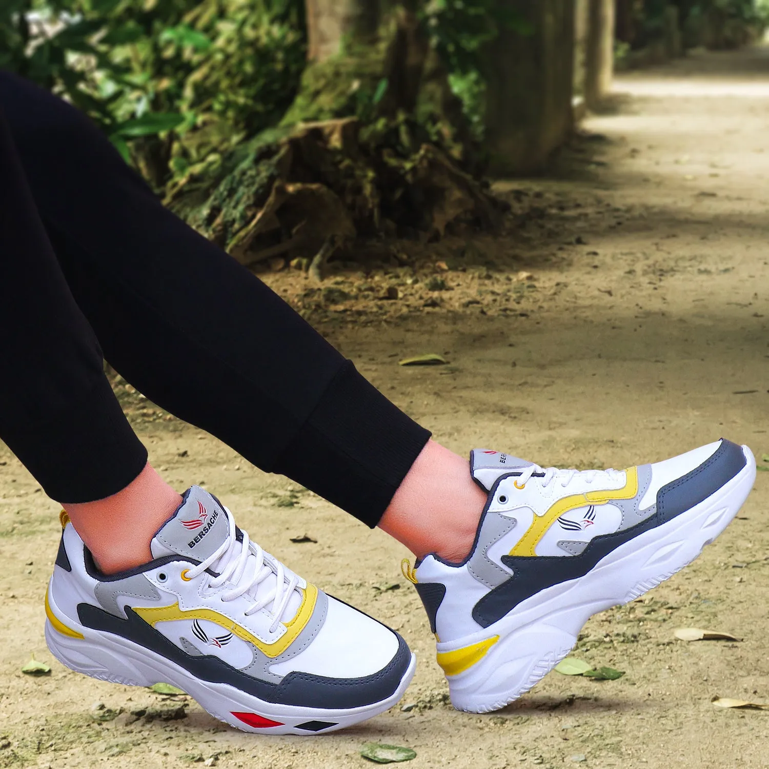 H Slides Bersache Lightweight Sports Running Shoes For Men Yellow-9011