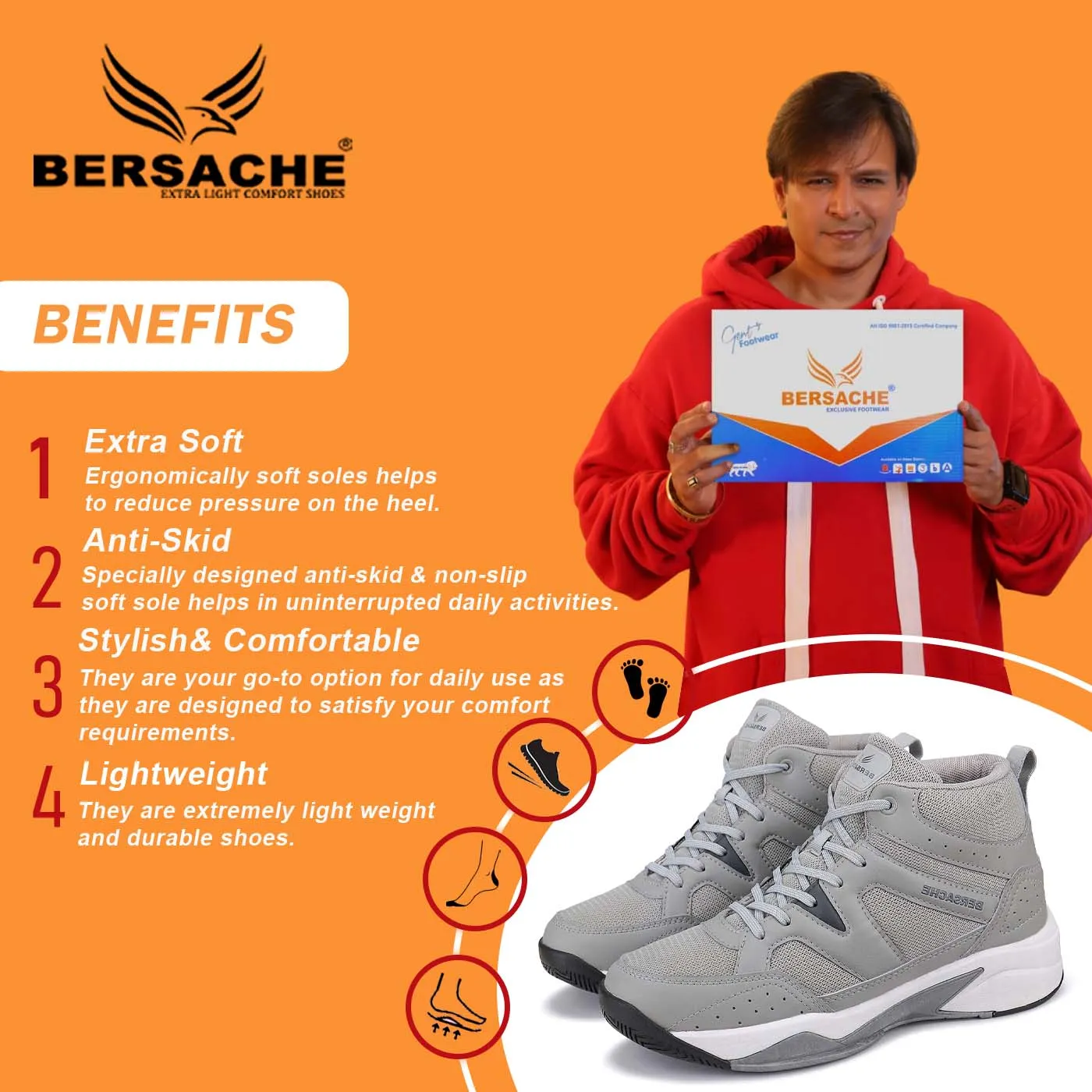 Kensington Slippers Bersache Sports Running  Shoes For Men  (Grey-9069)