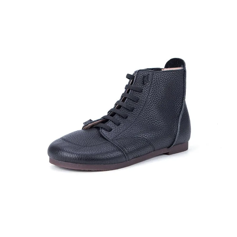 Women Barefoot Ankle Booties Leather Square Toe Flat Lace Up Boots in Brown/Black/Beige Eddie Bauer Oxfords