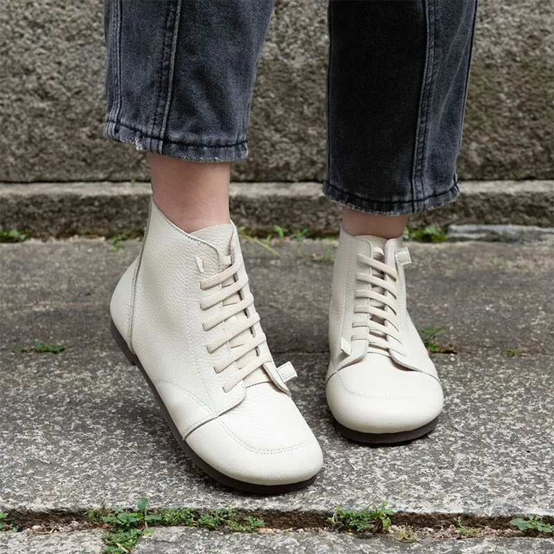 Women Barefoot Ankle Booties Leather Square Toe Flat Lace Up Boots in Brown/Black/Beige Newtown Canvas Plain Toe Oxfords