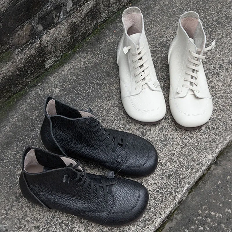 Women Barefoot Ankle Booties Leather Square Toe Flat Lace Up Boots in Brown/Black/Beige Lumber Down Moc Toe Oxfords