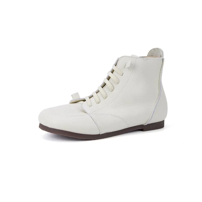 Women Barefoot Ankle Booties Leather Square Toe Flat Lace Up Boots in Brown/Black/Beige Park Avenue Cap Toe Oxford