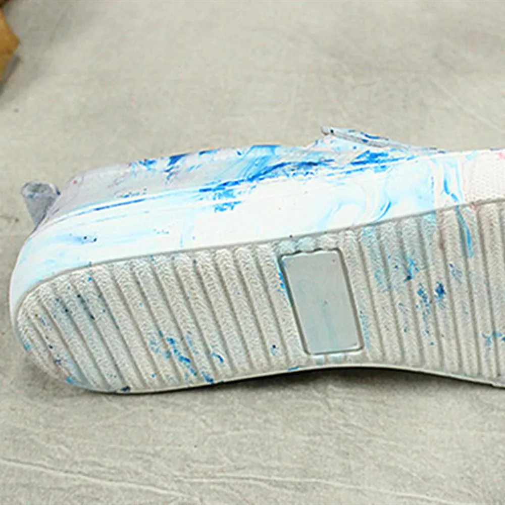 Retro Oxford Heels Women'S Sneakers Handmade Casual Flat Shoes Soft Leather Loafers Blue