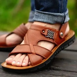 Big Size 48 Men Genuine Leather Sandals Classic Shoes Slippers Soft Sandals Cahaoo Sandals
