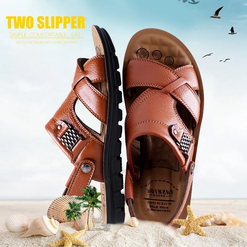 Sandals Royal Caribbean Big Size 48 Men Genuine Leather Sandals Classic Shoes Slippers Soft Sandals
